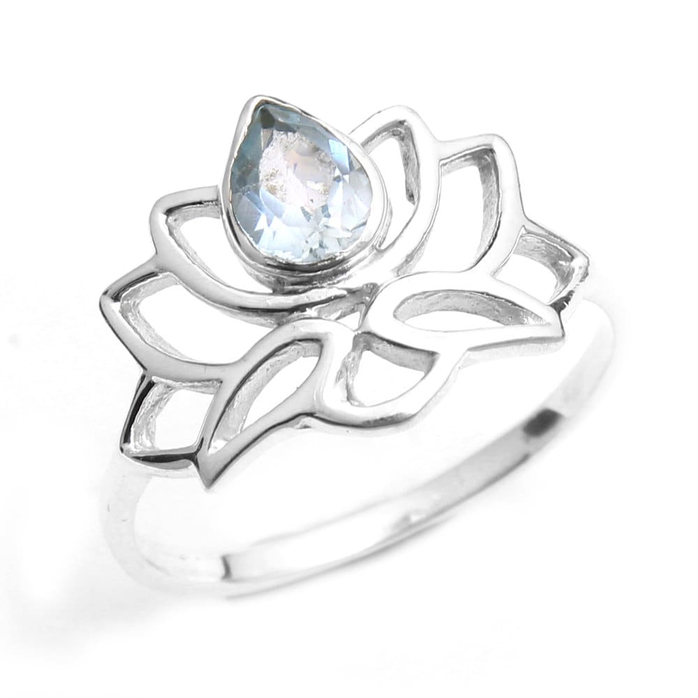 Blauer Topas Ring, Lotus Designer Einzigartige Geschenk Für Sie, 925 Silber Ehering, Mutter Ringgröße 8 von STARSILVERUSA