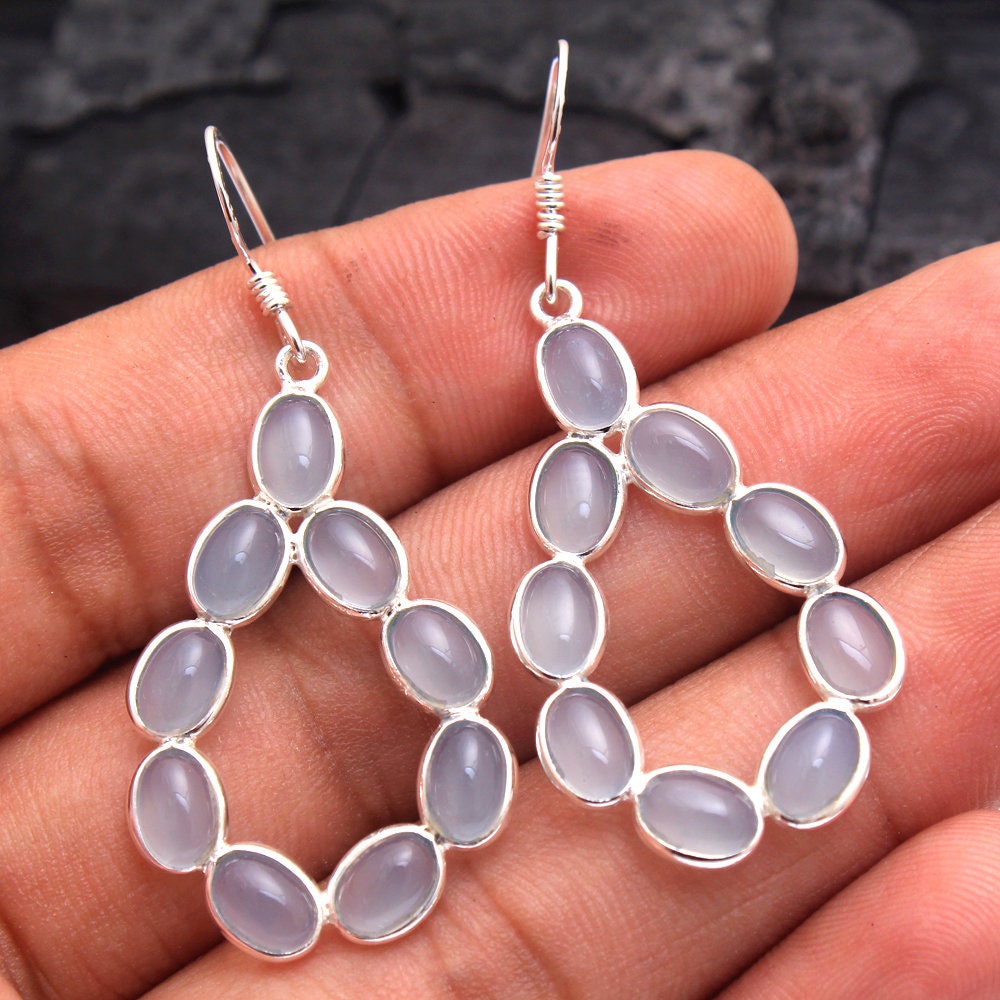 Entzückende Aqua Chalcedon Oval Form Edelstein Ohrring - 925 Sterling Silber Handgemachte Drop & Baumeln Ohrringe Schmuck Länge 2 "- Sve4249 von STARSILVERUSA