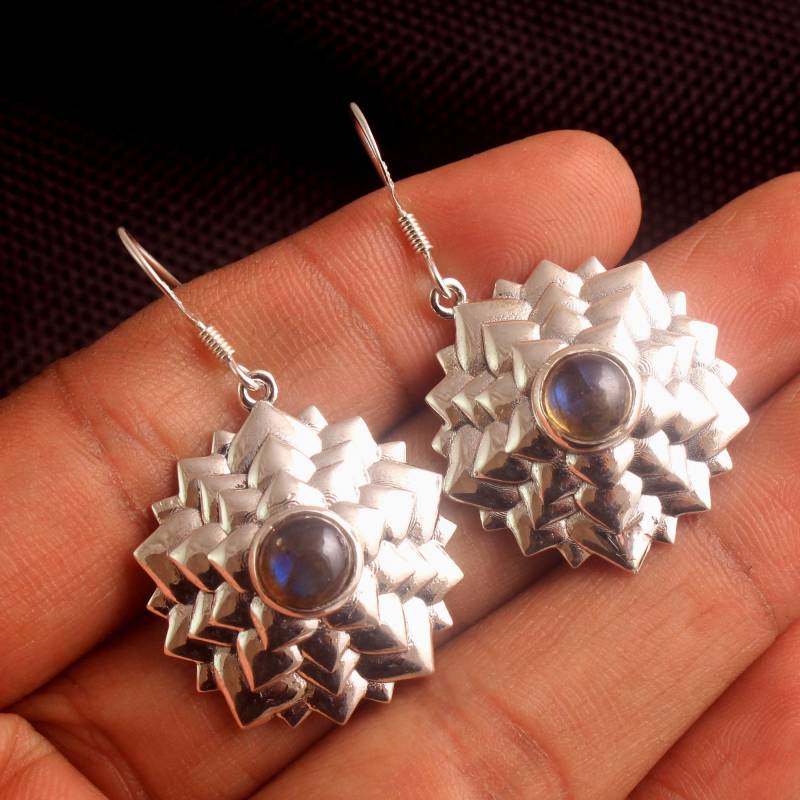 Handgefertigte Labradorit Sterling Silber Ohrringe 4, 5 cm Länge von STARSILVERUSA