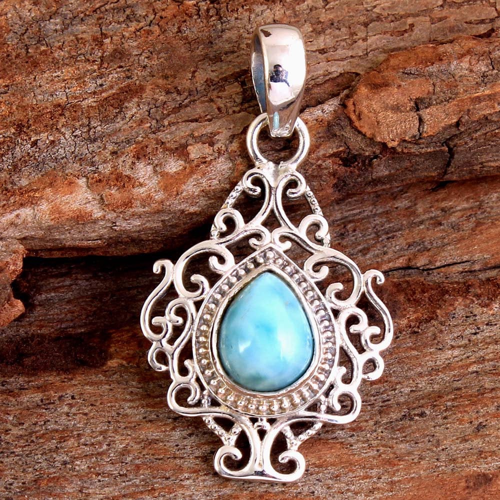 Larimar Mondstein Anhänger, 925 Silber Designer Frauen Birnen Boho Schmuck, Geschenk Für Sie, Verlobung von STARSILVERUSA