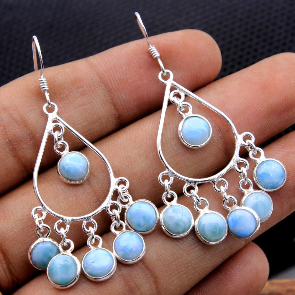 Larimar Ohrring, Kronleuchter Sterling Silber Handgemachter Schmuck, Geschenke Für Sie, Multi Stein von STARSILVERUSA