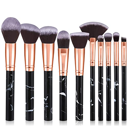 Pinselset Makeup Start Makers 10 Stück Professionelle Make Up Pinsel Set Schwarzer Marmor Kosmetik Pinselset Puder Foundation Lidschatten Concealer Eyeshadow Schmink Pinsel (A) von START MAKERS