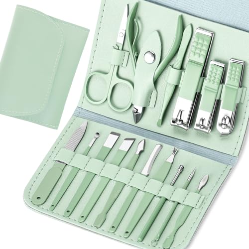 START MAKERS Maniküre Set, 16 in 1 Nagelschere Set, Nagelpflegeset Professionelle Nagelset, Alltäglich Nägel Set, Nageletui Damen mit Tragbarem, Nagelset Maniküre Für Reise, Zuhause (Grün) von START MAKERS