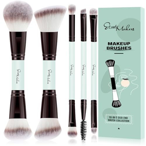 Start Makers Make Up Pinsel Set 5-tlg, Funktionen 10-in-5 Duo-End Pinsel, Schmink Pinselset für Foundation, Puder, Kontur, Lidschatten, Augenbrauen, Vegan/Reisefreundlich mit Geschenkbox (Helles Cyan) Start Makers Make Up Pinsel Set 5-tlg, Funktionen 10-in-5 Duo-End Pinsel, Schmink Pinselset für Foundation, Puder, Kontur, Lidschatten, Augenbrauen, Vegan/Reisefreundlich mit Geschenkbox (Helles Cyan) von START MAKERS
