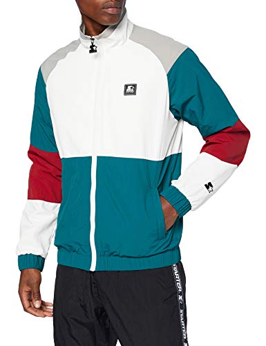 STARTER BLACK LABEL Color Block Retro Jacket, Farbe Retro grn/wht/Brick rd/Gry, Größe S von STARTER BLACK LABEL