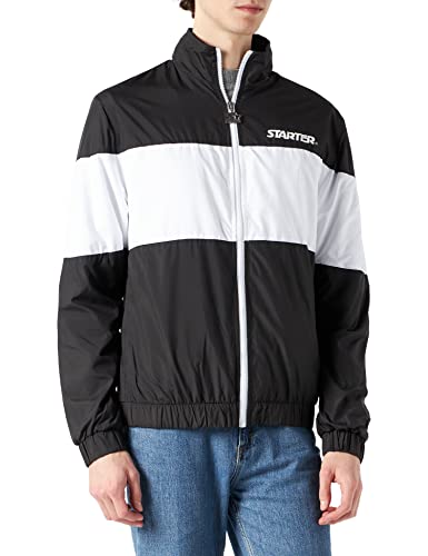 STARTER BLACK LABEL Herren leichte Streetwear Übergangsjacke Color Block Jacket, sportlicher, dünner Stoff, Full-Zip, Farbe Schwarz/Weiß, L von STARTER BLACK LABEL