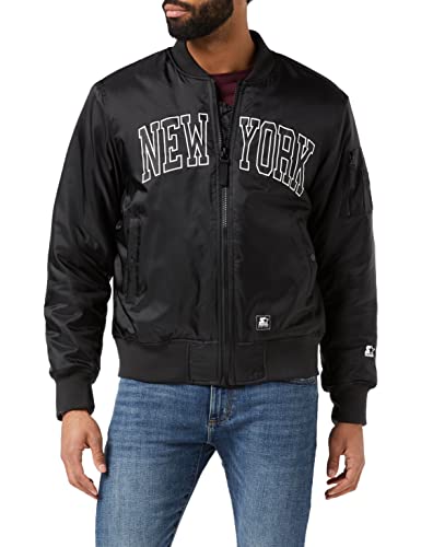 STARTER BLACK LABEL Mens Starter New York Bomber Jacket, Schwarz, XL von STARTER BLACK LABEL