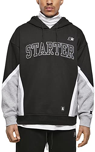 STARTER BLACK LABEL Herren Starter Throwback Hoody Kapuzenpullover, Black/heathergrey, S von STARTER BLACK LABEL