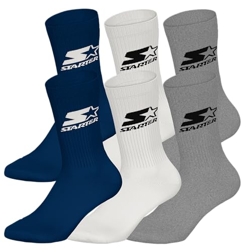STARTER Unisex 6-Pack Crew Socks, Navy-White-Grey, 43 von STARTER