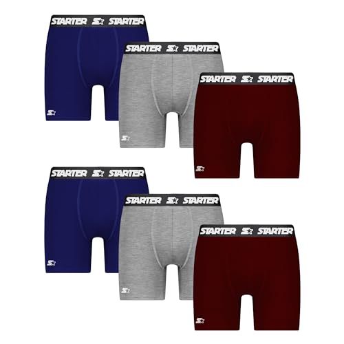 Starter Herren-Boxershorts, atmungsaktive Baumwolle, Unterwäsche für Herren, 6er-Pack, Baumwoll-Stretch, Herren-Unterwäsche, Grau/Blau/Kastanienbraun, X-Large von STARTER