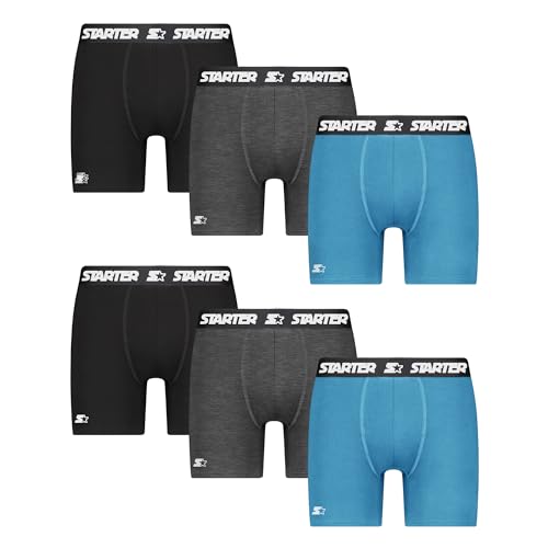 Starter Herren-Boxershorts, atmungsaktive Baumwolle, Unterwäsche für Herren, 6er-Pack, Baumwoll-Stretch, Herren-Unterwäsche, Schwanrz/Grau/Blau, Medium von STARTER