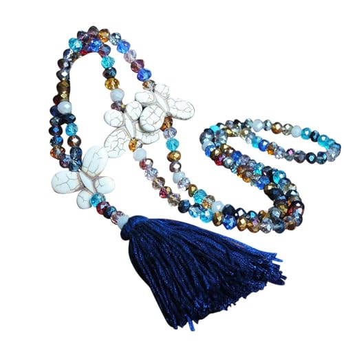 STARTONYOU Elegant Pullover Halsschmuck Böhmen Halskett Bunt Kristall Bead Schnur Kette Lange Damen-Halskette Mit Quaste Anhänger Lange Sweater Kette Halsschmuck für Frauen von STARTONYOU