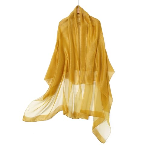 STARWHISPER Damen Seidenschal mit goldfarbenem Rand – elegantes Accessoire für Abendkleider – in Geschenkverpackung, Nx-Gelb, Einheitsgröße von STARWHISPER