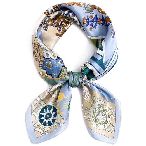 STARWHISPER Quadratischer Schal aus 100 % reiner Maulbeerseide, 68 x 68 cm, leichtes Halstuch, Haartuch, Kopftuch, Nachtschlafen, Blauer Pfau, 27 x 27 inches von STARWHISPER