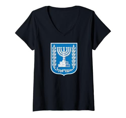 Damen Israel Wappen Israelische Flagge Emblem Symbol T-Shirt mit V-Ausschnitt von STATE OF ISRAEL