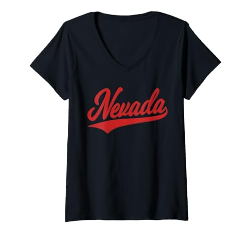 Damen Nevada Variety Script Retro Vintage Sport Style T-Shirt mit V-Ausschnitt Damen Nevada Variety Script Retro Vintage Sport Style T-Shirt mit V-Ausschnitt von STATE OF NEVADA CLASSIC RETRO VARSITY SCRIPT TEE