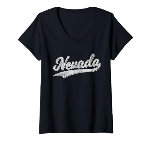 Damen Nevada NV Varsity Script IM KLASSISCHEN SPORTTRIKOT-Stil. T-Shirt mit V-Ausschnitt Damen Nevada NV Varsity Script IM KLASSISCHEN SPORTTRIKOT-Stil. T-Shirt mit V-Ausschnitt von STATE OF NEVADA PRIDE RETRO VINTAGE CLASSIC STYLE