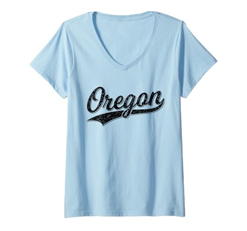 Damen KLASSISCHES Oregon-SPORTTRIKOT IM Vintage-Stil MIT College-SKRIPT T-Shirt mit V-Ausschnitt von STATE OF OREGON RETRO CLASSIC PRIDE APPAREL