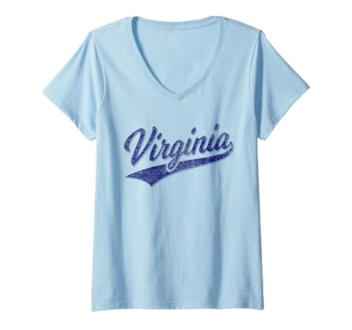 Damen Virginia Variety Script, klassisches Sporttrikot T-Shirt mit V-Ausschnitt Damen Virginia Variety Script, klassisches Sporttrikot T-Shirt mit V-Ausschnitt von STATE OF VIRGINIA RETRO VINTAGE SCRIPT