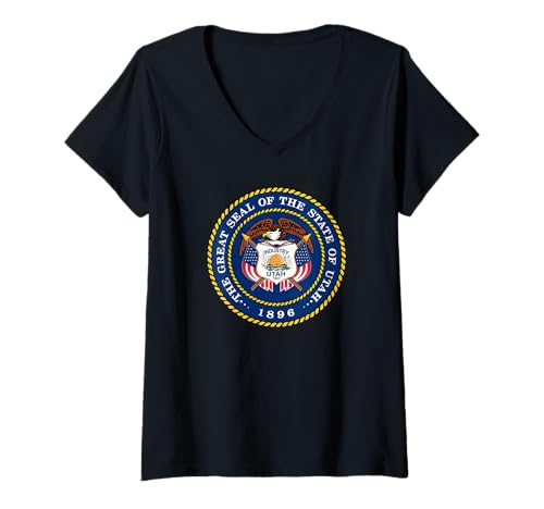 Damen Großes Siegel des Staates Utah 1896 T-Shirt mit V-Ausschnitt Damen Großes Siegel des Staates Utah 1896 T-Shirt mit V-Ausschnitt von STATE SEAL OF UTAH