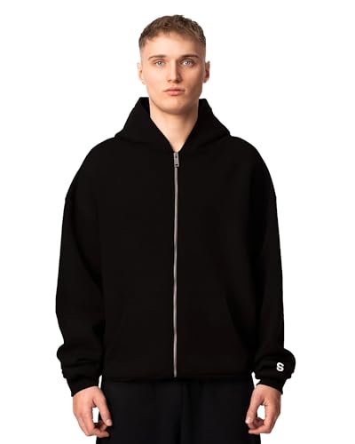 STATEMENT Statment Basic Zip-Hoodie Male Kapuzenpullover mit Reißverschluss Einfarbig Kapuzenpullover mit Reißverschluss (DE/NL/SE/PL, Alphanumerisch, M, Regular, Regular, Black) von STATEMENT