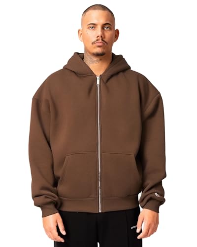STATEMENT Statment Basic Zip-Hoodie Male Kapuzenpullover mit Reißverschluss Einfarbig Kapuzenpullover mit Reißverschluss (DE/NL/SE/PL, Alphanumerisch, S, Regular, Regular, Brown) von STATEMENT