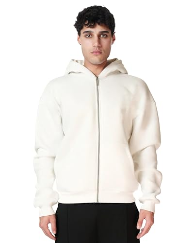 STATEMENT Statment Basic Zip-Hoodie Male Kapuzenpullover mit Reißverschluss Einfarbig Kapuzenpullover mit Reißverschluss (DE/NL/SE/PL, Alphanumerisch, XL, Regular, Regular, Cream White) von STATEMENT