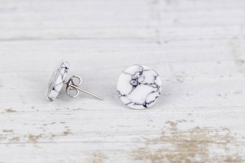 Marble Marmor Ohrstecker Weiß Howlith Kreis von STATEOFAJewellery