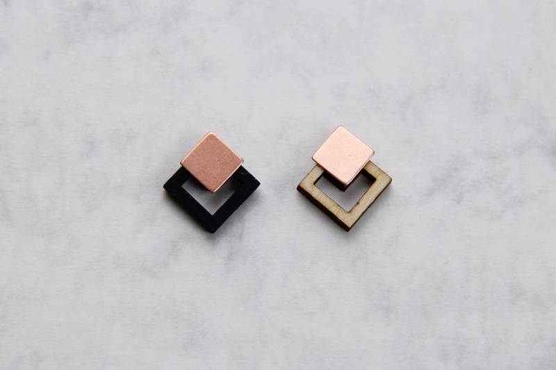 Ohrstecker Holz Kupfer Geometrisch Minimal von STATEOFAJewellery