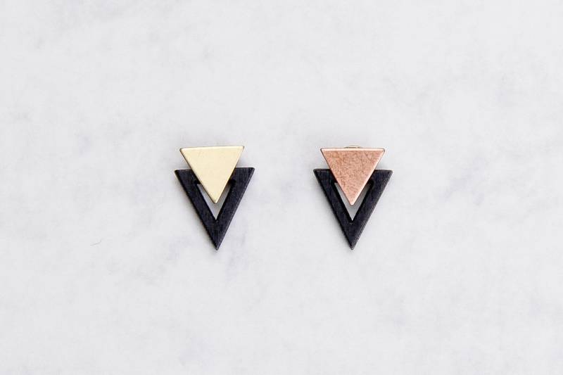 Ohrstecker Holz Messing Kupfer Geometrisch Minimal von STATEOFAJewellery