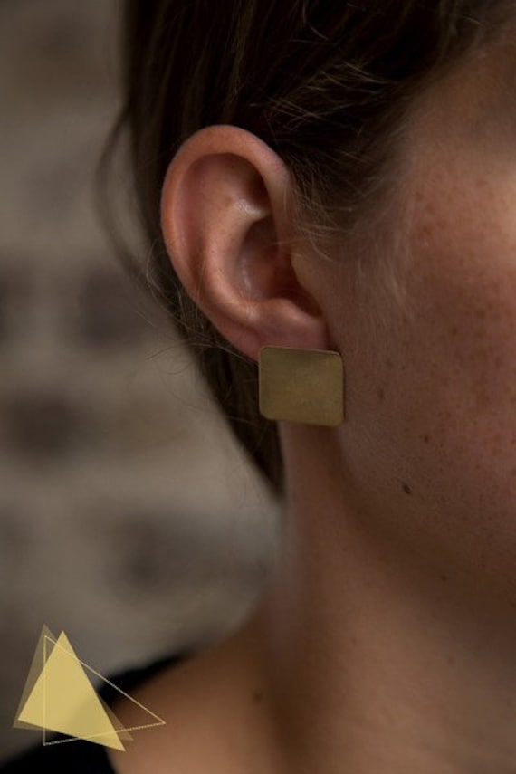 Quadrat Ohrring Gold Vintage Messing Geomterie Quadrat Ohrring Gold Vintage Messing Geomterie von STATEOFAJewellery