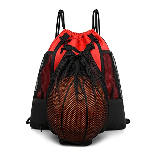 STAY GENT Drawstring Basketball Rucksack Fussball Rucksack für Jugendliche Turnbeutel Jungen Kinder Fußballtasche Soccer Volleyball Sportbeutel Outdoor mit Ballnetz Ball Tasche für Fitnessstudio Rot von STAY GENT