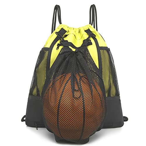 STAY GENT Drawstring Basketball Rucksack Fussball Rucksack für Jugendliche Turnbeutel Jungen Kinder Gelb Fußballtasche Soccer Volleyball Sportbeutel Outdoor mit Ballnetz Ball Tasche für Fitnessstudio von STAY GENT