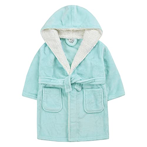 STC Stores Kinder/Mädchen Plüsch-Bademantel mit Borg-Fleecebesatz, einfarbig, Pastellfarben, 2–13 Jahre, Mintgrün / Blau, 13 Jahre von STC Stores