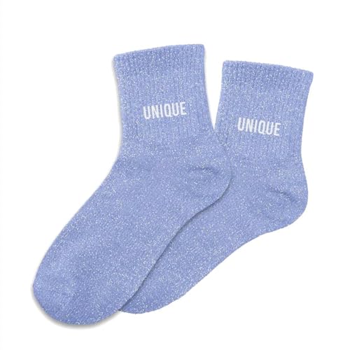 STC Blaue Pailletten-Socken mit der Aufschrift "UNIQUE", Größe 36-42 von STC