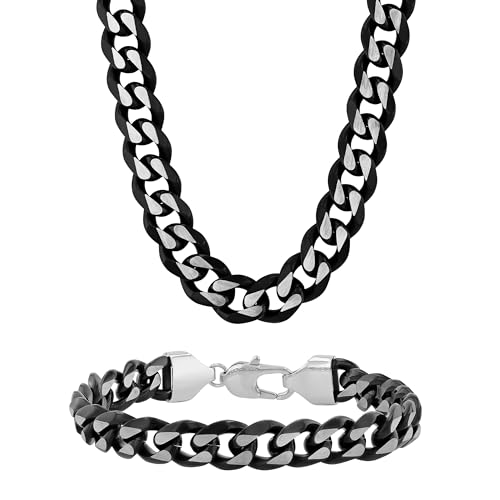 Edelstahl Schwarz Panzerkette Armband Set für Herren 61.0 cm Halskette 21.6 cm Hypoallergen und Robust, Metall, Kein Edelstein Edelstahl Schwarz Panzerkette Armband Set für Herren 61.0 cm Halskette 21.6 cm Hypoallergen und Robust, Metall, Kein Edelstein von STEEL NATION JEWELRY