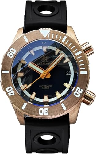 STEELDIVE SD1950S Herrenuhr mit massivem Bronze-Gehäuse, zwei Tasten, einzigartiges Design, 3000 m wasserdicht, Tiefsee-Herren-Taucheruhr, Armband von STEELDIVE