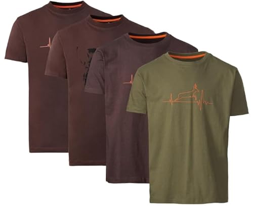 Jagd T-Shirts Herren 4er Pack Oliv Grün Braun Baumwolle Jäger mit Jagdmotiven Keiler Bock Wildschwein REH Parforce (M) von STEIGER