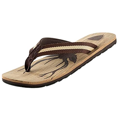 STEIGER Zehentrenner Sandalen Hirsch Motiv Holz Optik Landhaus Hütten Style (eu_footwear_size_system, adult, men, numeric, wide, numeric_45) von STEIGER