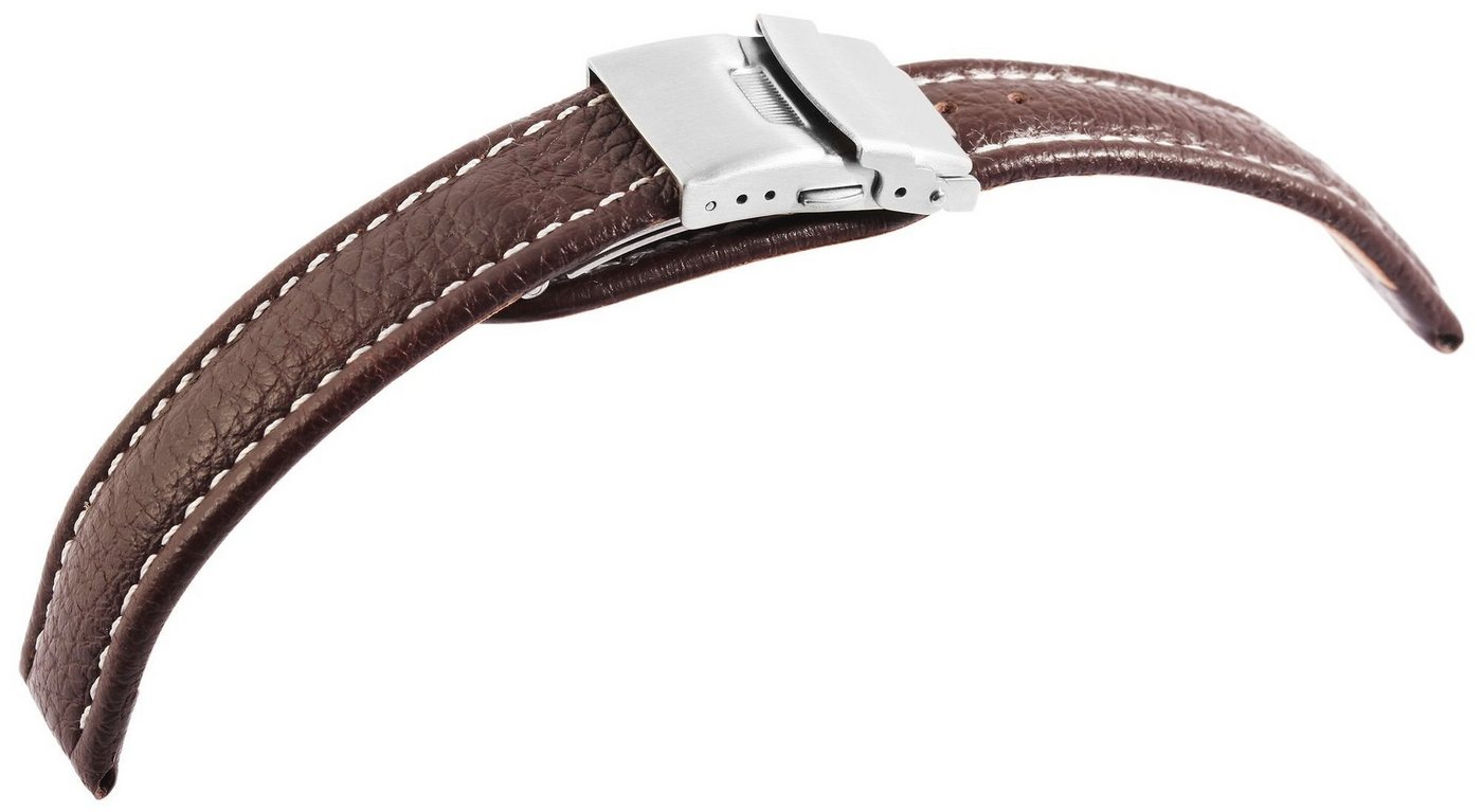 STEINMEISTER Uhrenarmband 8000387 Echtleder-Uhrenarmband, braun, weiße Naht, Faltschließe von STEINMEISTER