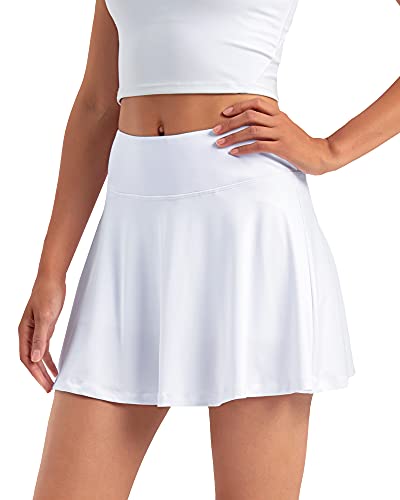 Stelle Damen-Tennisröcke mit hoher Taille, Golf-Skorts mit Innenhose für athletisches Laufen, Workout, Sport, Farbe: Weiß, Mittel von STELLE