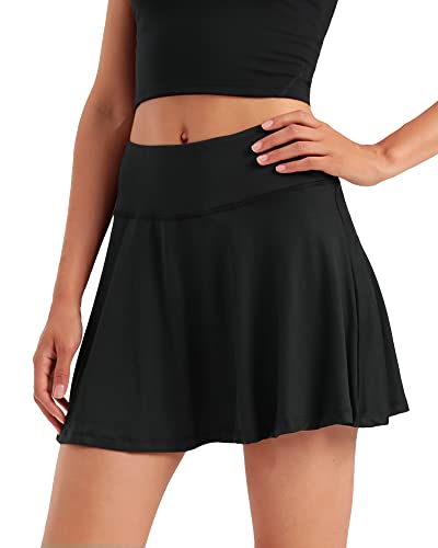 Stelle Damen-Tennisröcke mit hoher Taille, Golf-Skorts mit Innenhose für athletisches Laufen, Workout, Sport, schwarz, X-Klein von STELLE