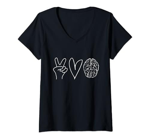 Damen Peace Love Neurobiologie Funny Brain Science Neurologie T-Shirt mit V-Ausschnitt Damen Peace Love Neurobiologie Funny Brain Science Neurologie T-Shirt mit V-Ausschnitt von STEM Shirt Science Lover Gift Biology Fans Tee