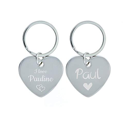 STEMPEL-FABRIK Herz Schlüsselanhänger aus Metall mit individueller Gravur - Silberglänzend - Personalisierte Geschenkidee zum Geburtstag und Jahrestag von STEMPEL-FABRIK