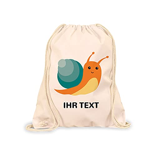 STEMPEL-FABRIK Turnbeutel Natur mit Aufdruck - Schnecke - Personalisiertes Geschenk - Stoffbeutel aus Baumwolle - Sportbeutel - Rucksack mit Tiermotiv - Jutebeutel- Kinderrucksack - Geschenkidee von STEMPEL-FABRIK