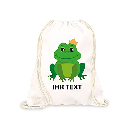 STEMPEL-FABRIK Turnbeutel Weiß mit Aufdruck - Frosch - Personalisiertes Geschenk - Stoffbeutel aus Baumwolle - Sportbeutel - Rucksack mit Tiermotiv - Jutebeutel- Kinderrucksack - Geschenkidee von STEMPEL-FABRIK