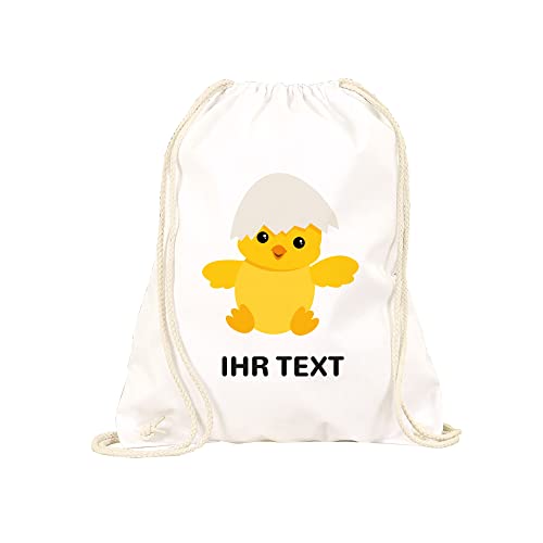 STEMPEL-FABRIK – Turnbeutel personalisiert mit Namen – Sportbeutel mit Wunschtext individuell gestalten – Stoffbeutel aus 100% Baumwolle – Geschenkidee für Kinder zum Kindergartenstart (Weiß | Küken) von STEMPEL-FABRIK