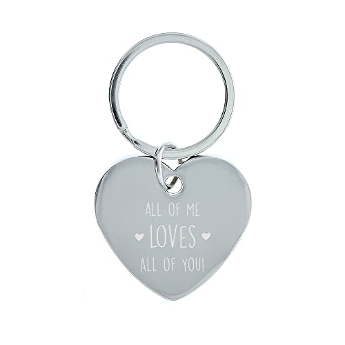STEMPEL-FABRIK – gravierter Herz-Schlüsselanhänger aus Edelstahl – Motiv All of me loves all of you – Anhänger in Herzform – Silberglänzend – Geschenkidee für Paare von STEMPEL-FABRIK