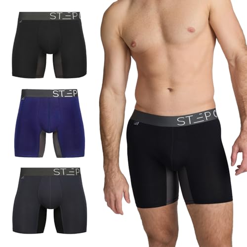 STEP ONE Boxershorts Herren - 3er Pack Feuchtigkeitsabweisende Unterhosen Männer, Herren Unterhosen Boxershorts mit 3D Tasche + Scheuerschutz, Organische Bambus Unterwäsche von STEP ONE