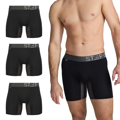 STEP ONE Boxershorts Herren - 3er Pack Feuchtigkeitsabweisende Unterhosen Männer, Herren Unterhosen Boxershorts mit 3D Tasche + Scheuerschutz, Organische Bambus Unterwäsche von STEP ONE
